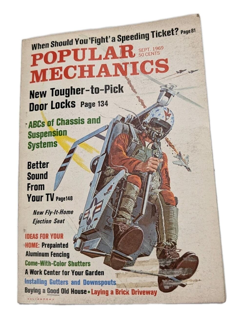 Popular Mechanics Sept 1969 Magazine Ejection Seat Cover Vintage NASA Jet